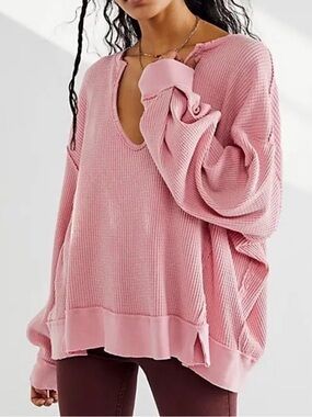 Free People We The Free Buttercup Thermal Top Strawberry Cream Size Large